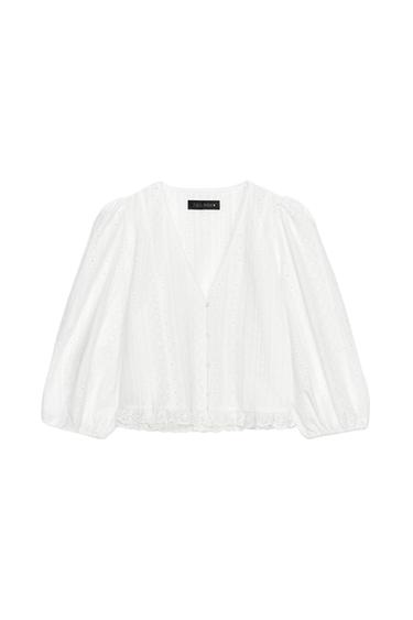 BLOUSE WITH CUTWORK EMBROIDERY - Oyster-white by Zara