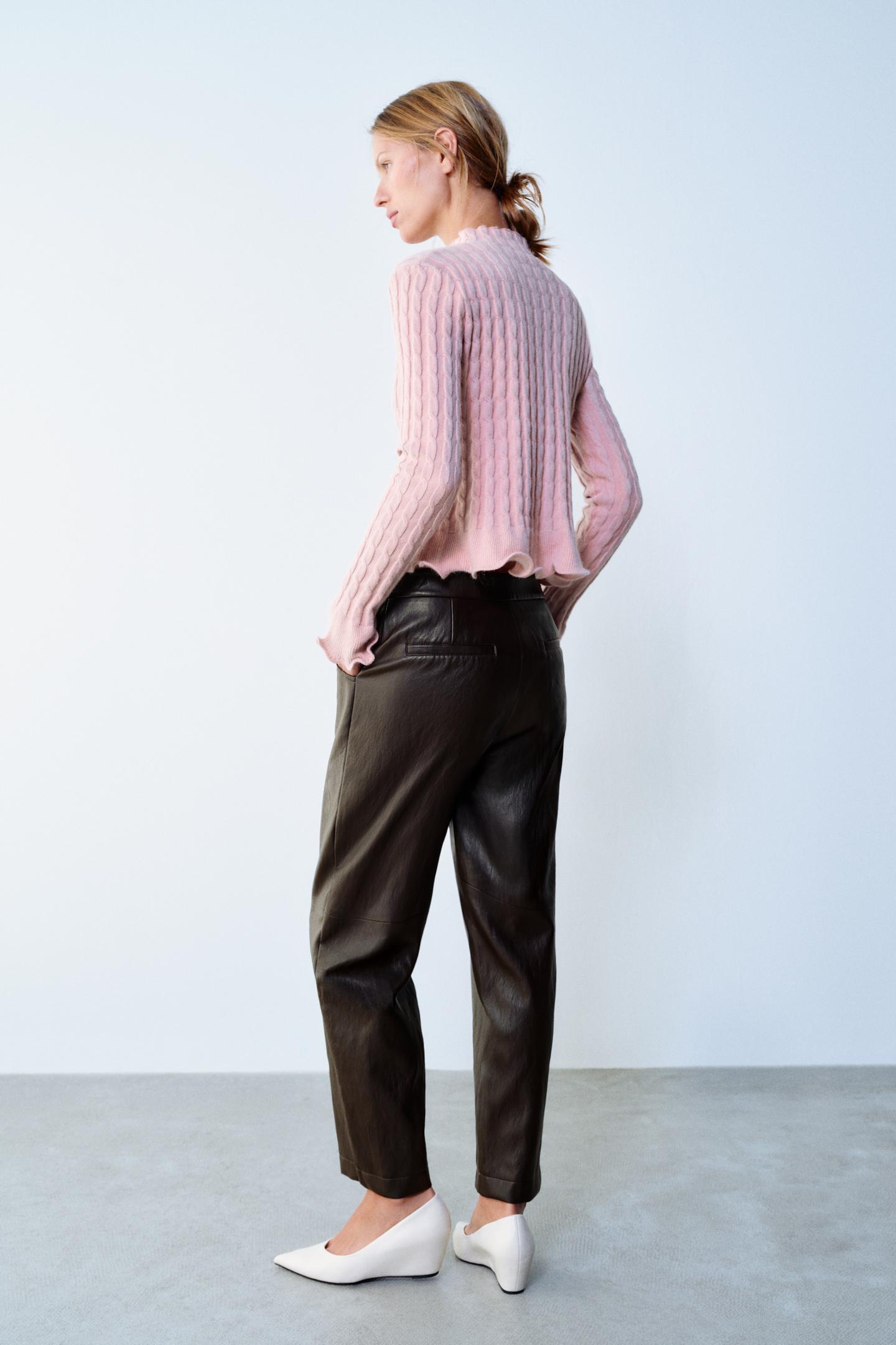 Женские брюки Zara Faux Leather Tailored, цвет: Коричневый — фото 5