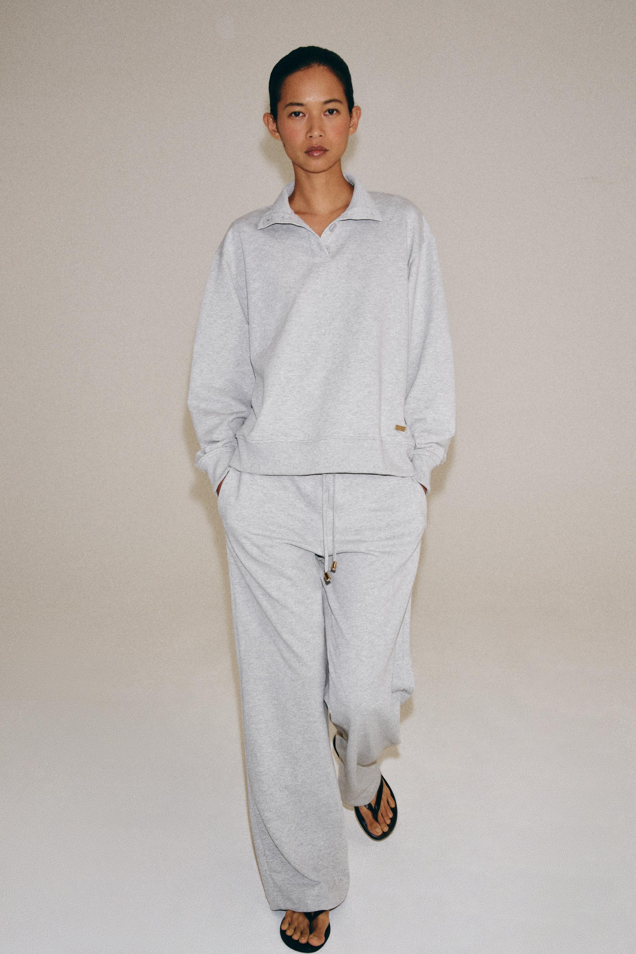 WIDE-LEG FLEECE TROUSERS - Gray marl | ZARA Canada