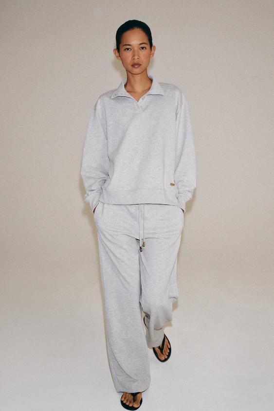 WIDE-LEG PLUSH TROUSERS - Grey marl by Zara - Image 0