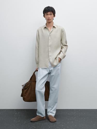 Camisa slim fit mezcla lino - Verde agua de Zara