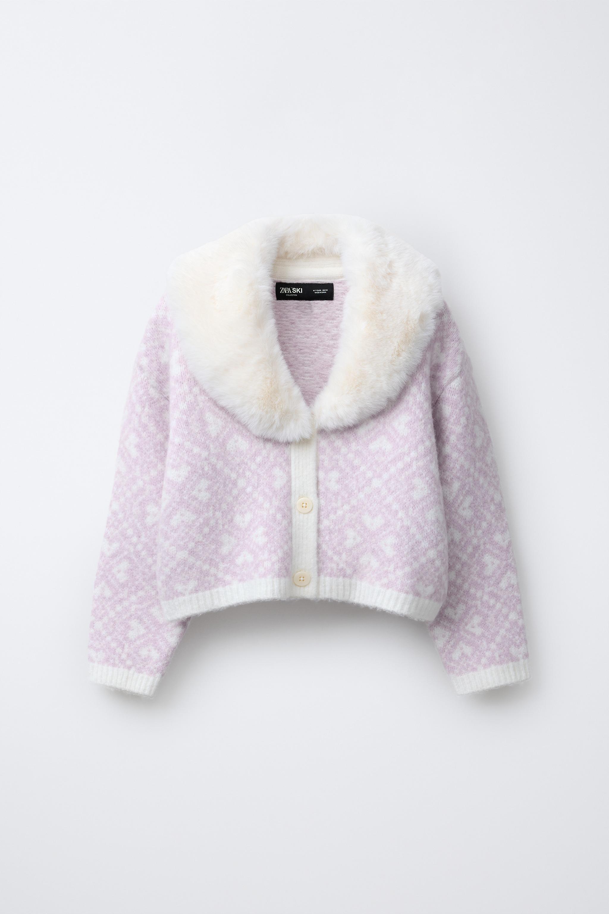 JACQUARD KNIT CARDIGAN WITH DETACHABLE FAUX FUR COLLAR SKI