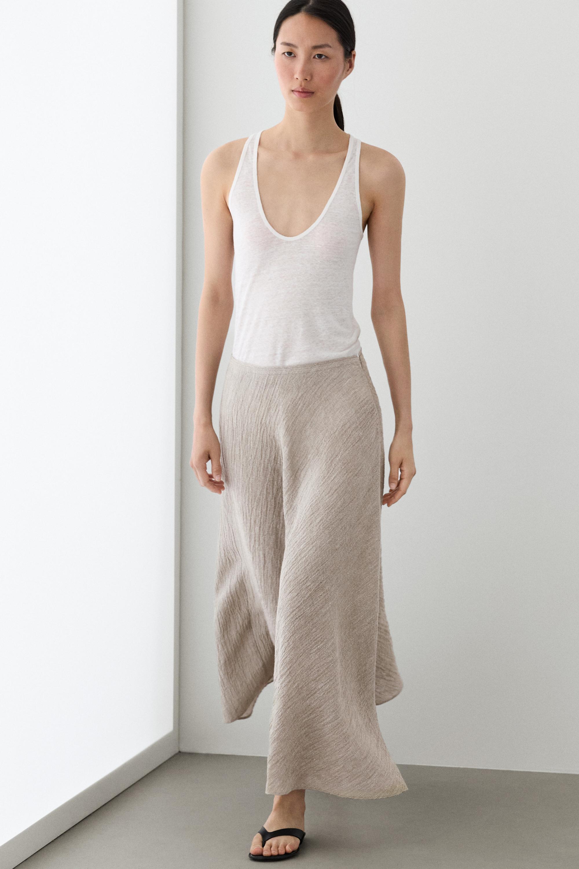 Waffle-knit flared midi skirt
