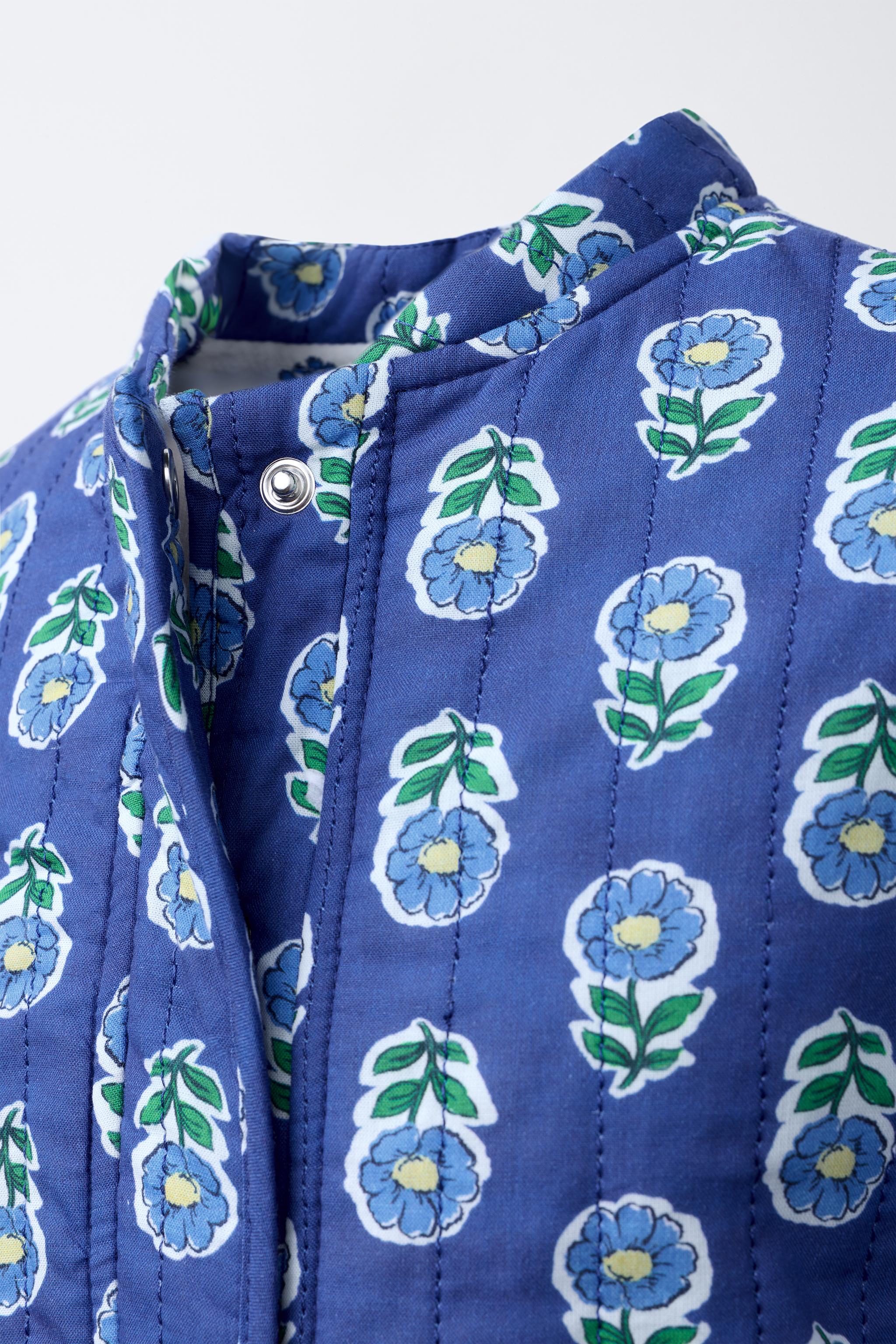 フラワープリント入りキルティングジャケット - コーンフラワー