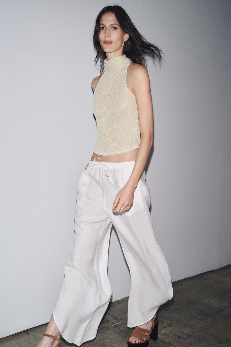 METALLIC THREAD HALTER TOP Golden ZARA India