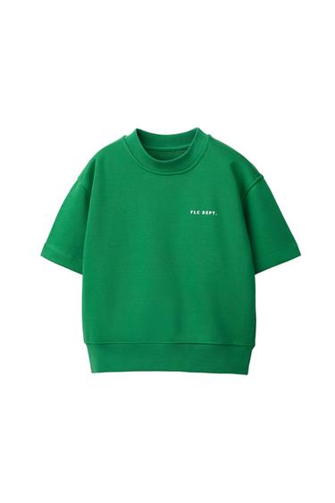 BLUZA Z KRÓTKIM RĘKAWEM I TEKSTUROWANYM NAPISEM - Zielony Zara - Obraz 0