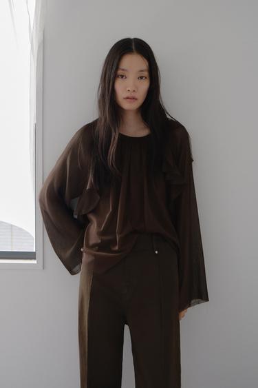 FLOWING RUFFLED BLOUSE - Chocolate by Zara