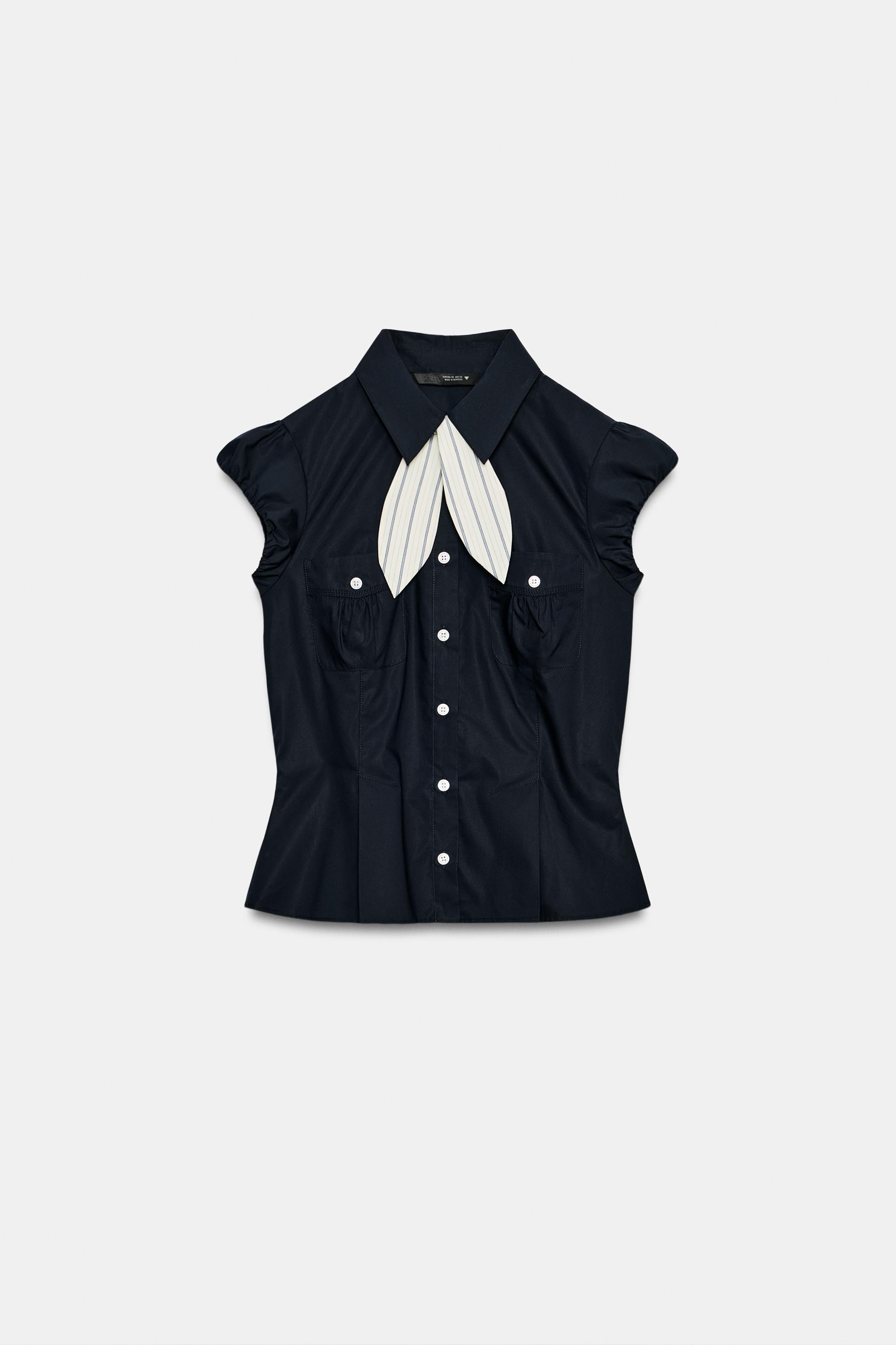 FITTED SHIRT WITH POCKETS AND SCARF DETAIL
