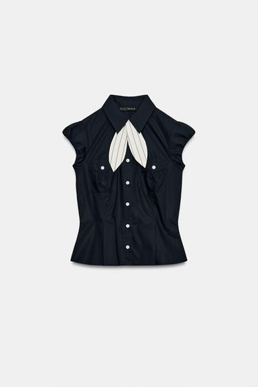 CAMISA ENTALLADA BOLSILLOS LAZO - Marino de Zara