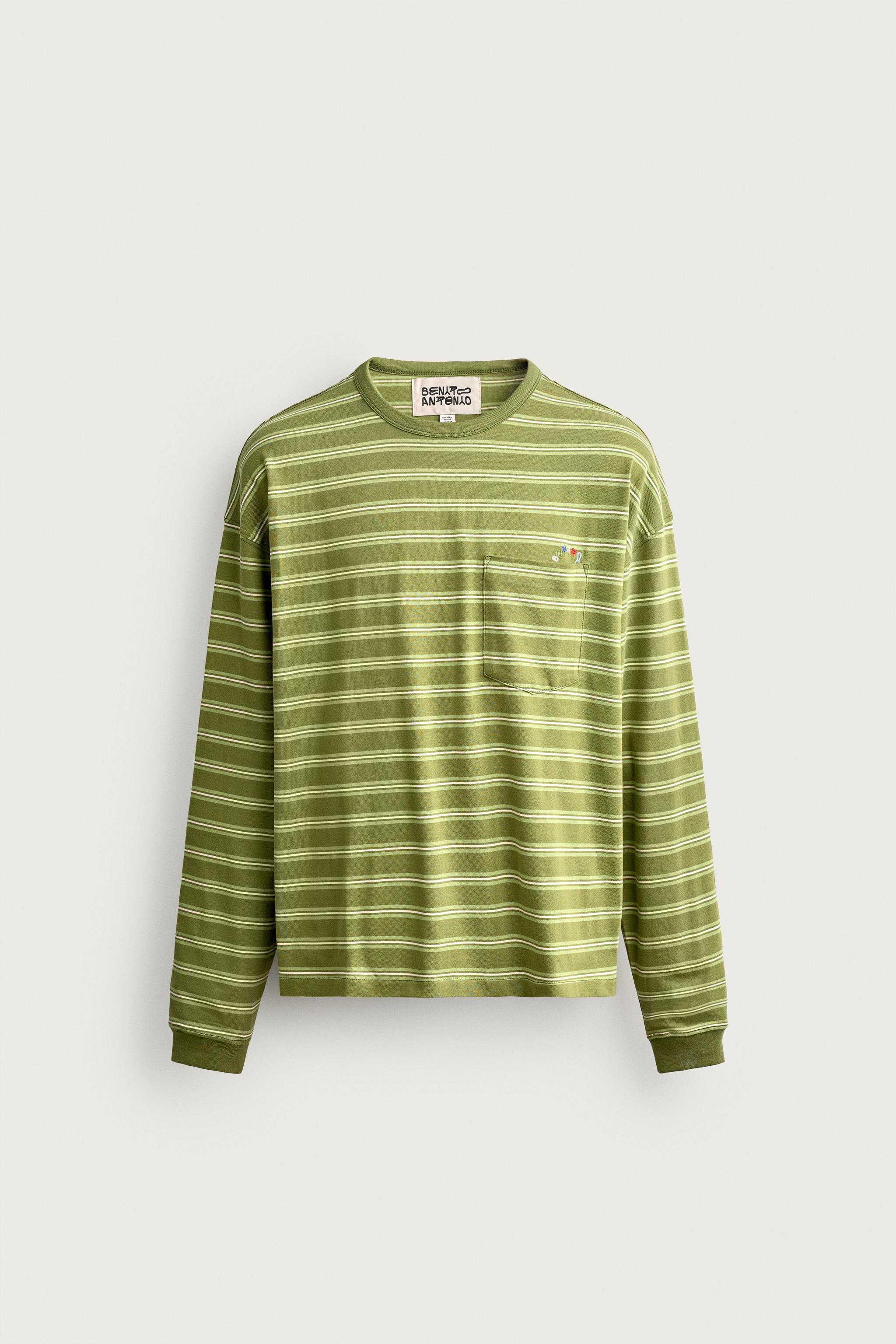 Zara İŞLEMELİ CEPLİ ÇİZGİLİ T-SHIRT