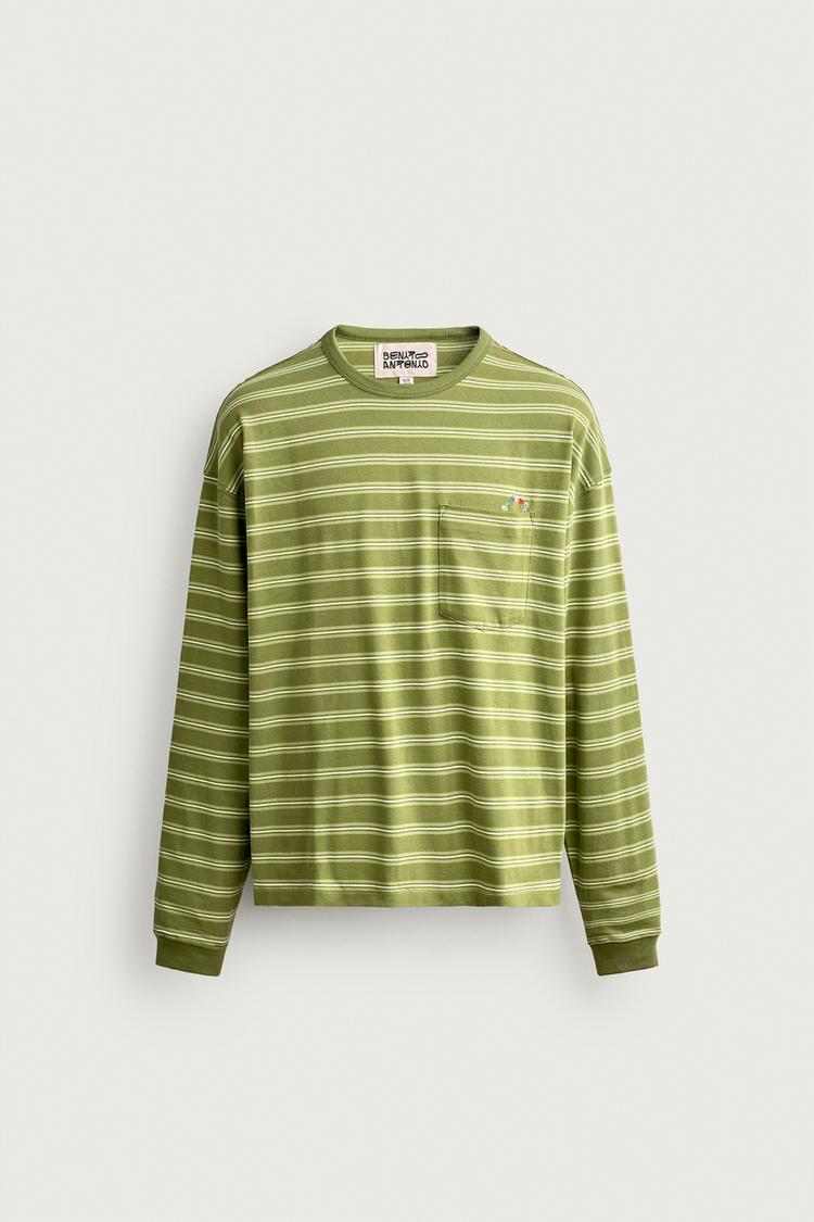 STRIPED T-SHIRT WITH EMBROIDERED POCKET