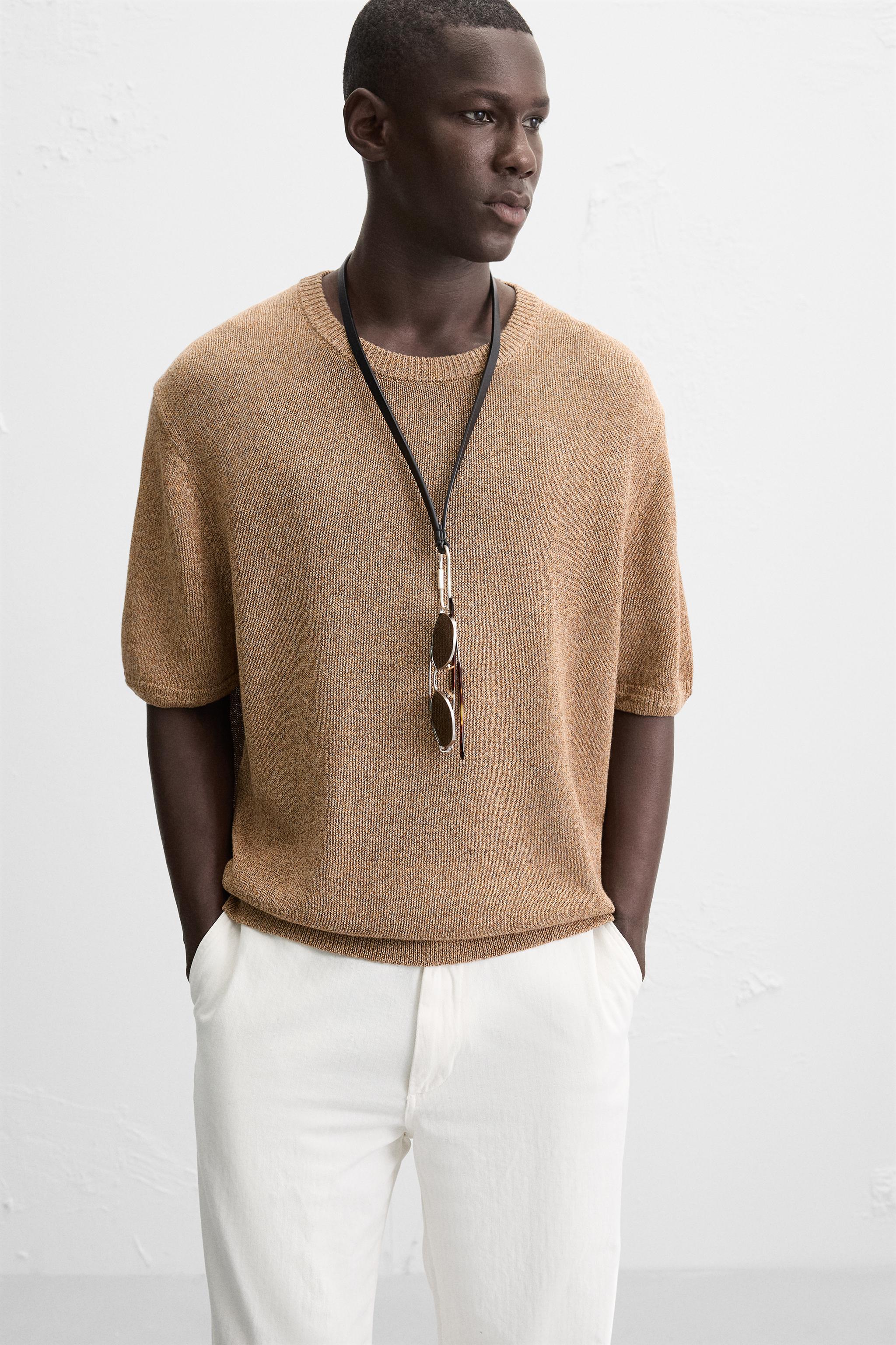 コットンリネンニットTシャツ - ゴールデンブラウン | ZARA