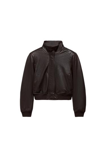 BOMBERJAKKE I LÆDER MED SKULDERPUDE ZW COLLECTION LIMITED EDITION - mørk brun fra Zara