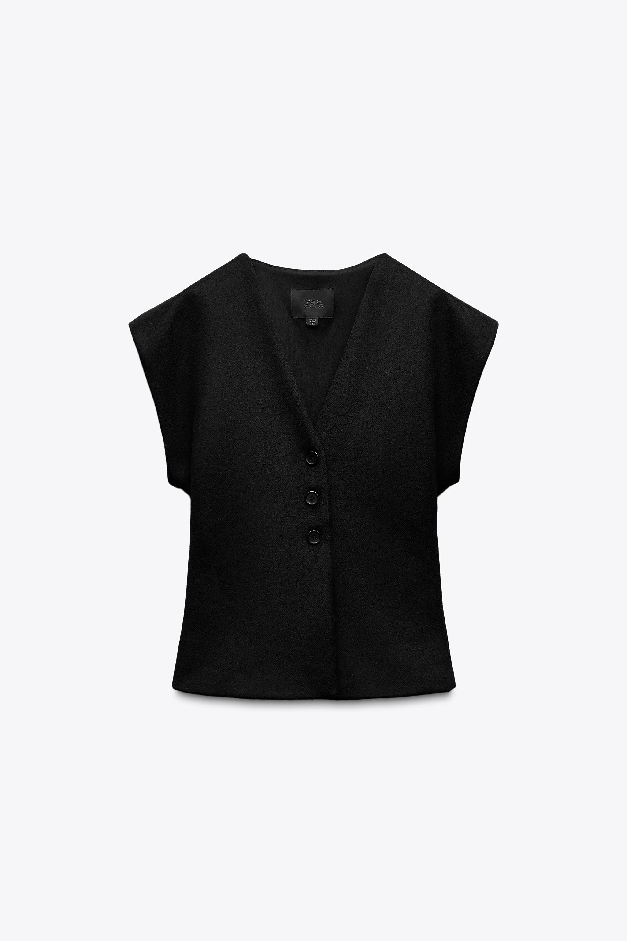 FELT TEXTURE WOOL BLEND VEST TOP - Black | ZARA United States