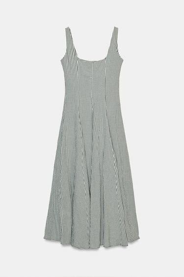 GINGHAM CHECK MIDI DRESS - White / Green by Zara - Image 6