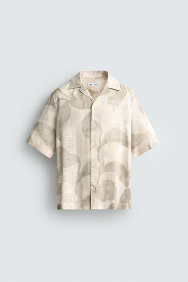 Zara FLOWY ABSTRACT PRINT SHIRT - Sand