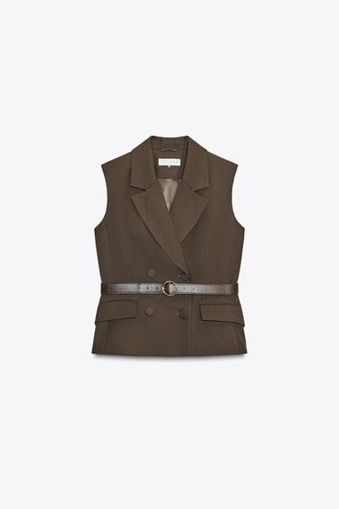 CHALECO CINTURÓN - marrón vigoré de Zara - Imagen 0