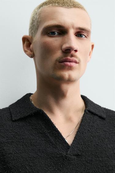 POLO EN MAILLE TEXTURÉE RELAXED FIT - Noir de Zara - Image 4