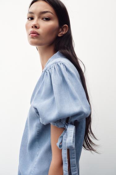 CAMISA MANGA CORTA LAZOS - Azul claro de Zara