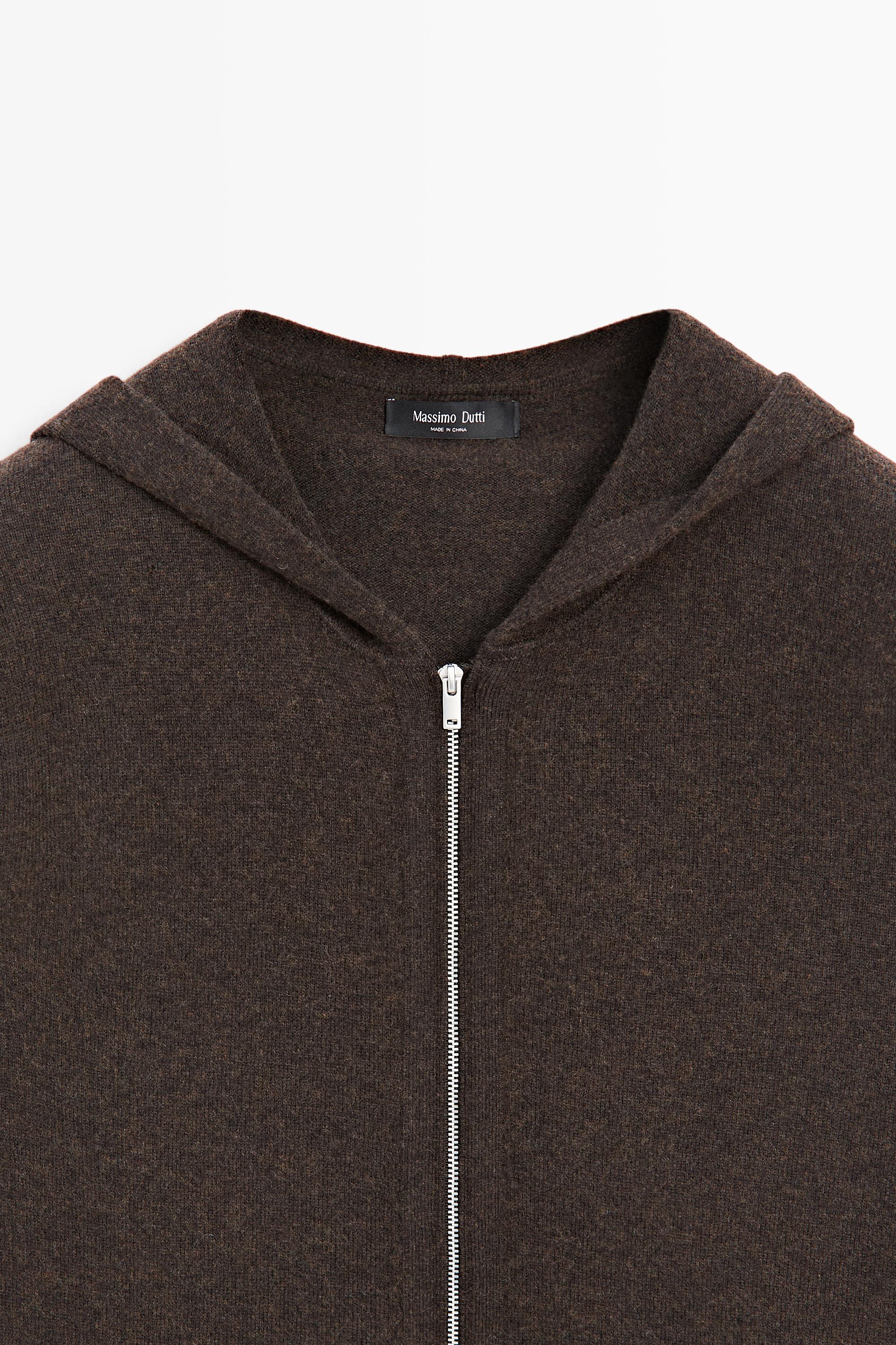 Wool-blend knit hooded cardigan