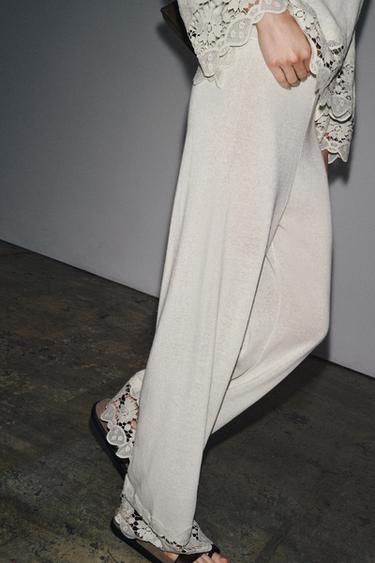 PANTALON GUIPURE COMBINÉ - Écru de Zara - Image 1