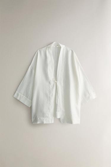 Zara LINEN KIMONO - Oyster-white