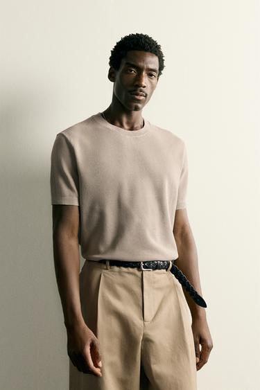 RELAXED FIT KNIT T-SHIRT - camel by Zara