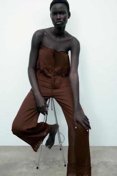 PANTALON FLUIDE DENTELLE - Marron de Zara - Image 2