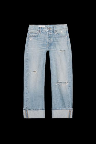 Zara TRF MID-RISE FOLD-UP STRAIGHT LEG JEANS - Light blue - Image 0