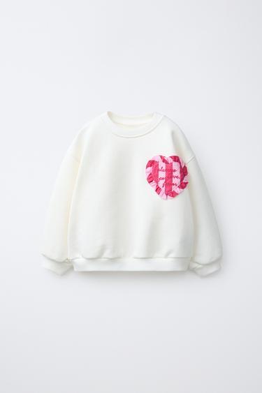 STRIPED HEART PATCH SWEATSHIRT - Ecru by Zara - Image 0