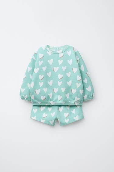 Zara HEART PRINT SWEATSHIRT AND BERMUDA SET - Berry - Image 0