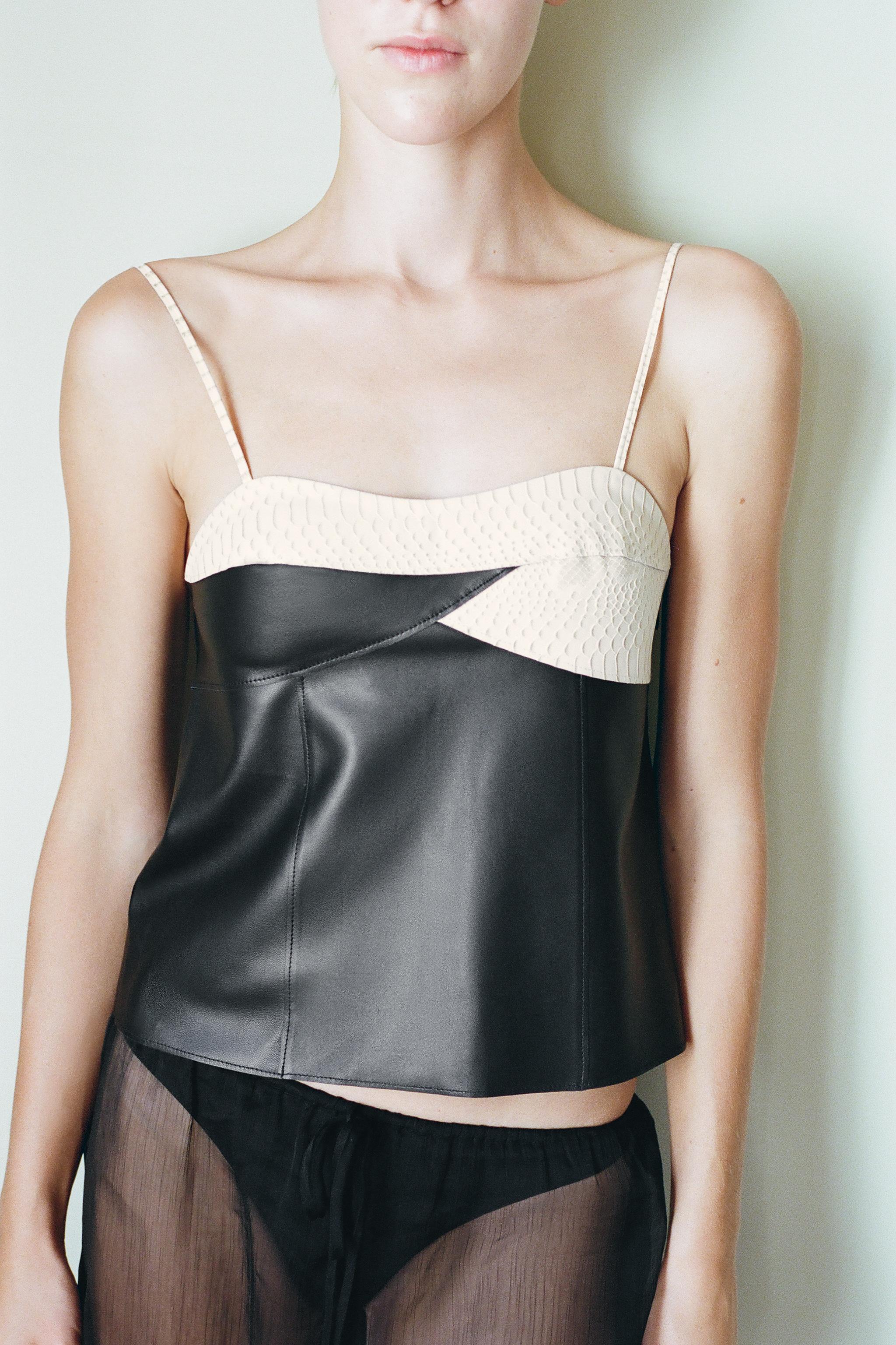 100% LEATHER MIXED-MATERIAL TOP