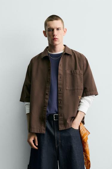 WASHED CONTRAST PRINT SHIRT - Brown by Zara