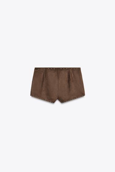 SHORT EFFET DAIM CLOUS - Chocolat de Zara - Image 6