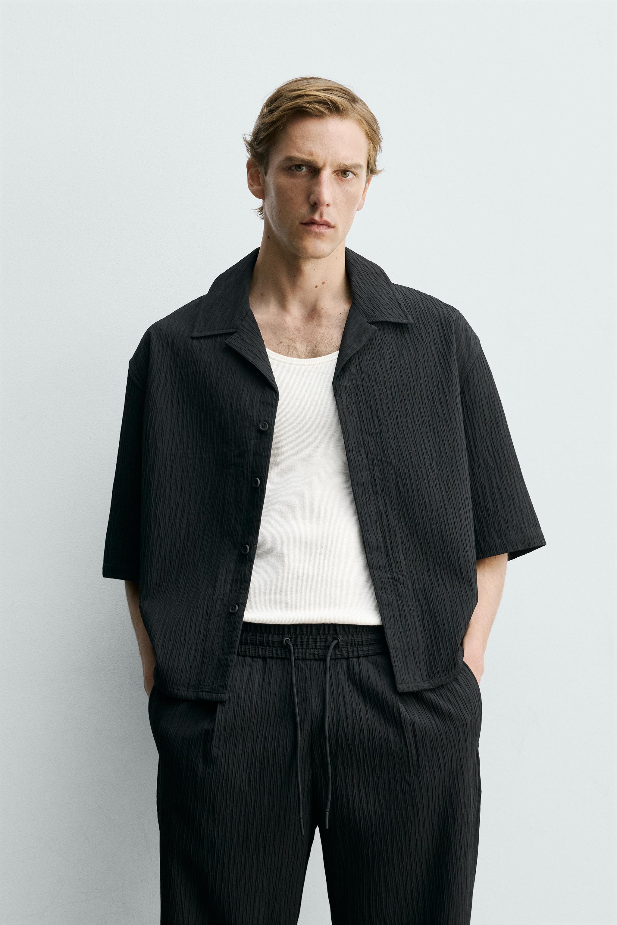 RELAXED FIT CHECK JACQUARD SHIRT — Black