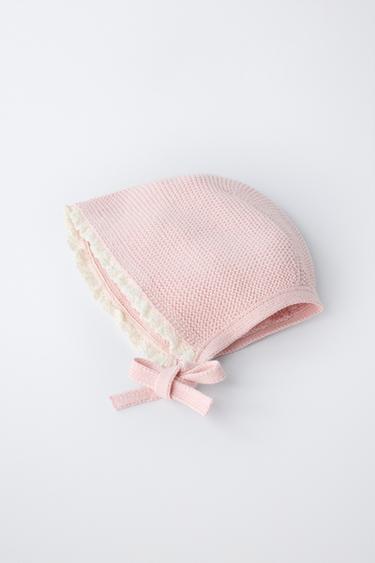 CONTRAST LACE KNIT BONNET - Pastel pink by Zara - Image 1
