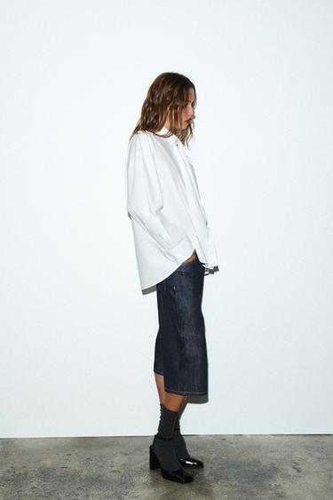 OVERSIZE POPLIN SHIRT WITH LACE-TRIMMED TIE - White by Zara - Image 2