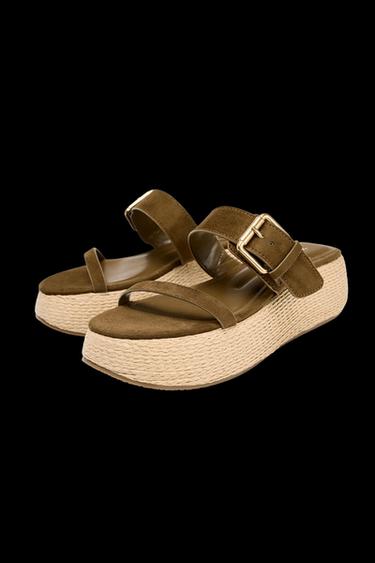 STRAPPY PLATFORM SANDALS - Khaki Green by Zara