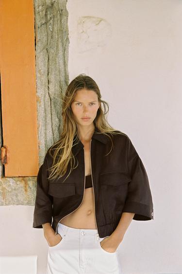 VESTE ZIPPÉE AVEC RAMIE - Marron de Zara - Image 1