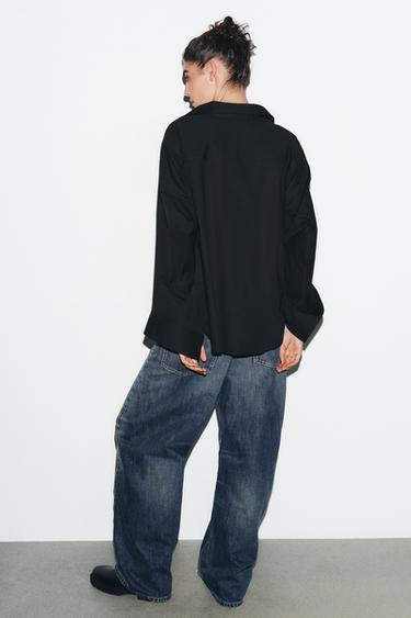 OVERSIZE POPLIN SHIRT - Black by Zara - Image 4