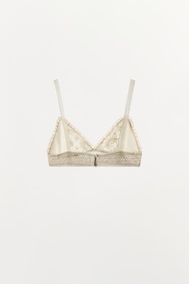 EMBROIDERED LACE TRIANGLE BRA - Ecru by Zara - Image 4