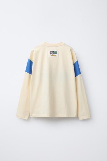 T-SHIRT WITH TEXT PRINT AND LETTUCE-EDGE TRIM - Ecru by Zara - Image 1