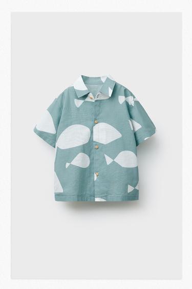 CAMISA ESTAMPADA PECES - Azul de Zara