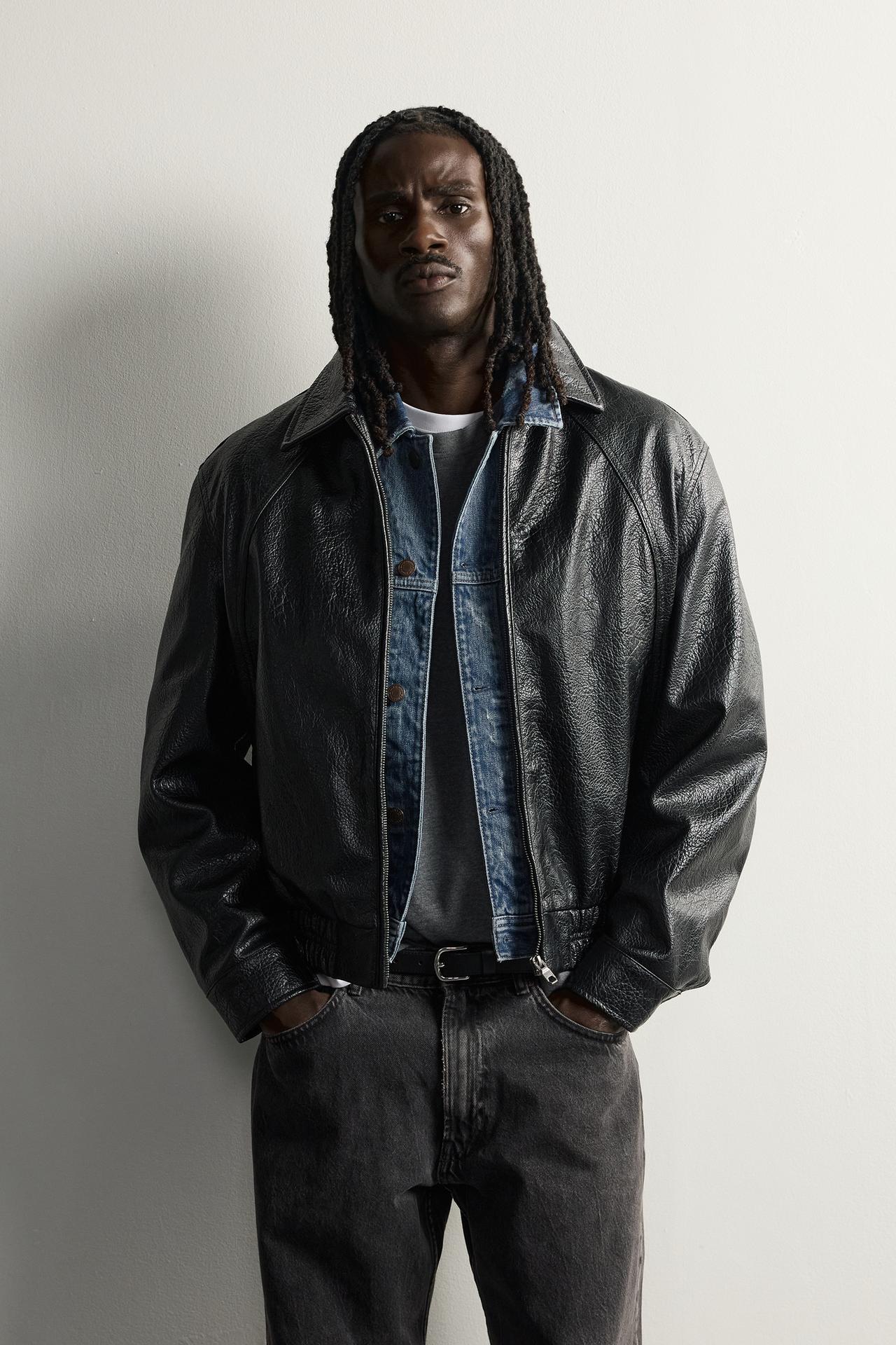 FAUX LEATHER RELAXED FIT JACKET — Black