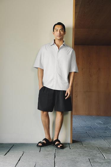 Zara 休閒版泡泡紗襯衫 - 條紋