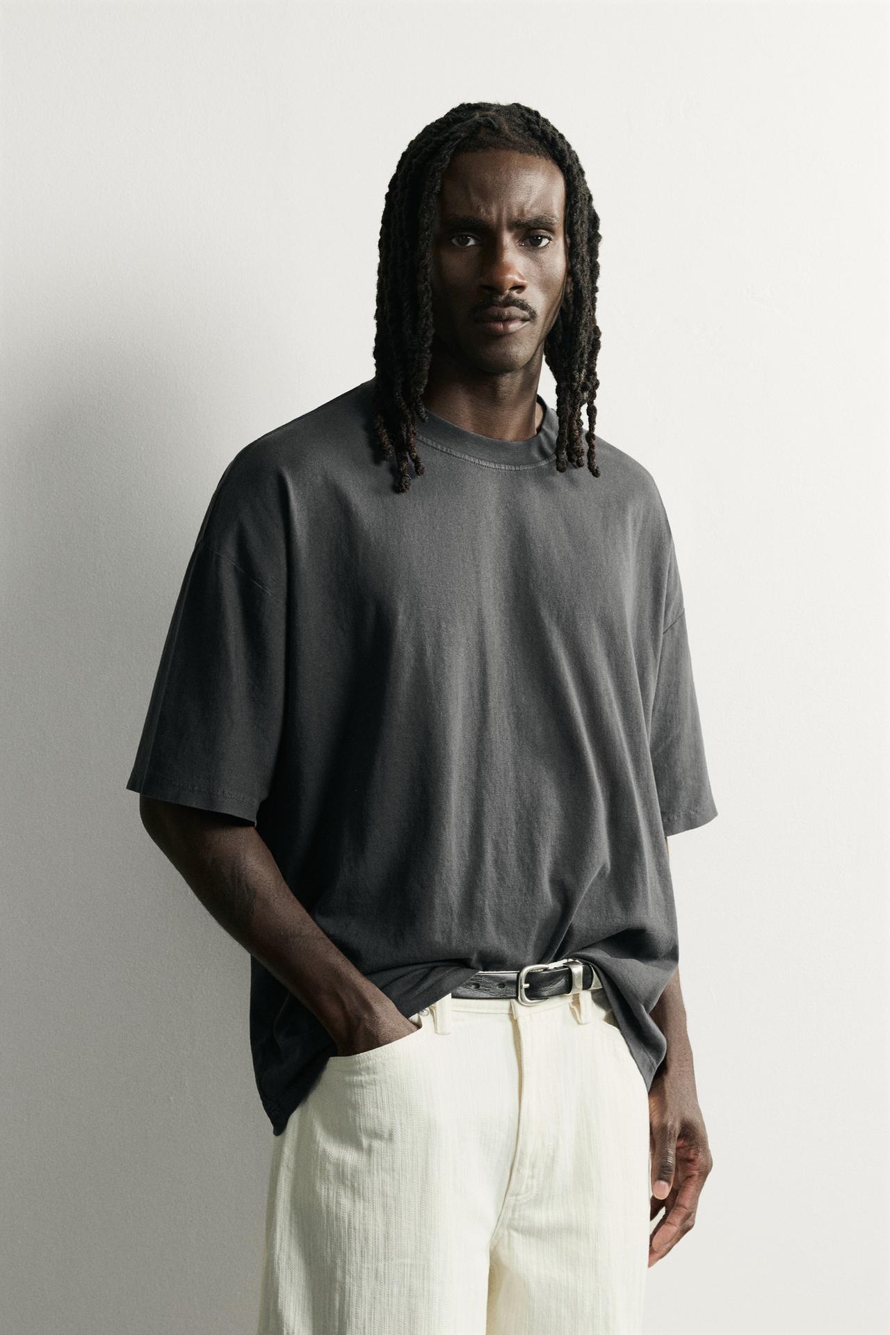 BASIC RELAXED FIT WASHED T-SHIRT — Dark anthracite
