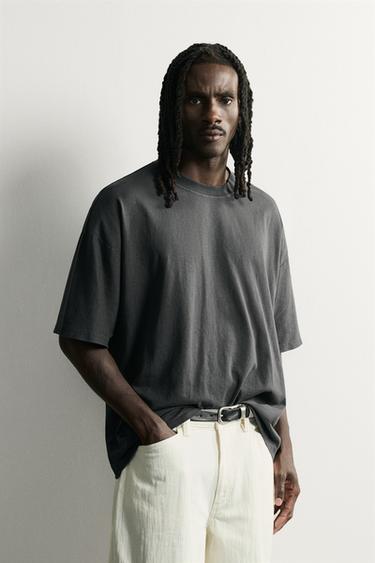 BASIC WASHED RELAXED FIT T-SHIRT - Dark anthracite by Zara - Image 0