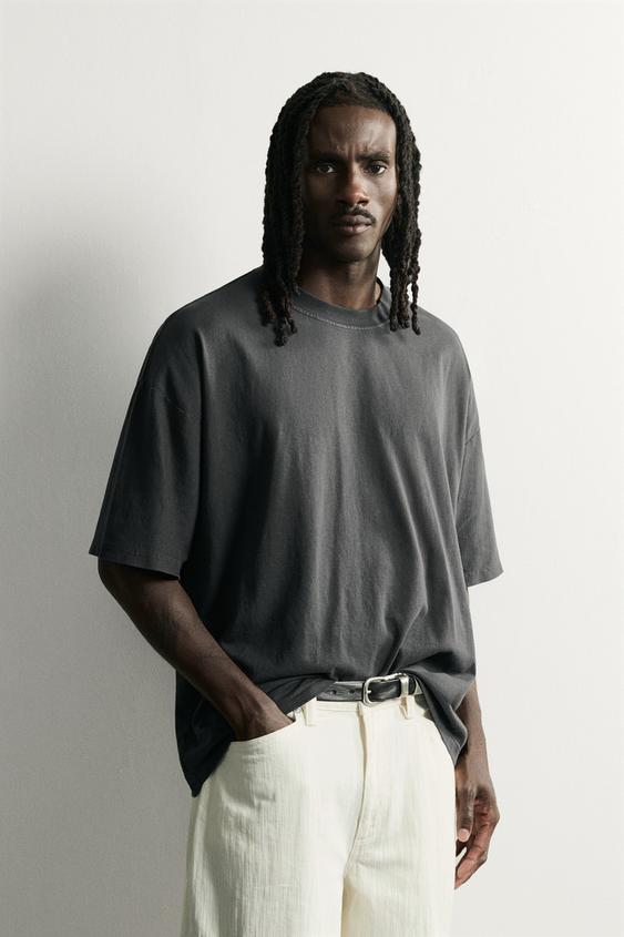 BASIC WASHED RELAXED FIT T-SHIRT - Dark anthracite by Zara - Image 0
