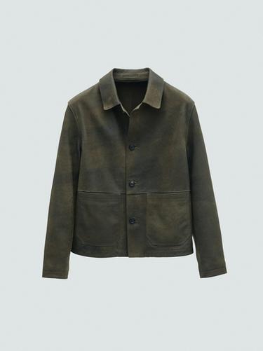 Zara Distressed effect 100% sheepskin leather jacket - Green