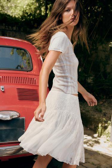 TOP EN MAILLE POINTELLE - Blanc de Zara - Image 4
